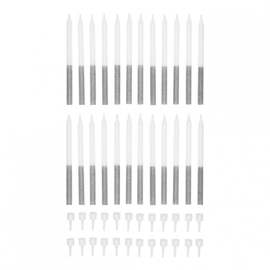 Набор свечей с держателями Silver Glitter 24 шт