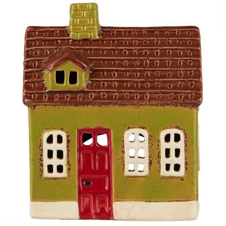 Подсвечник House tealight My Home Town dormer window red door green