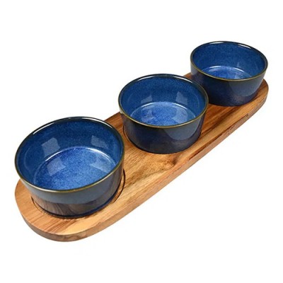 Набор пиал для тапас на подносе Blue, 3 шт