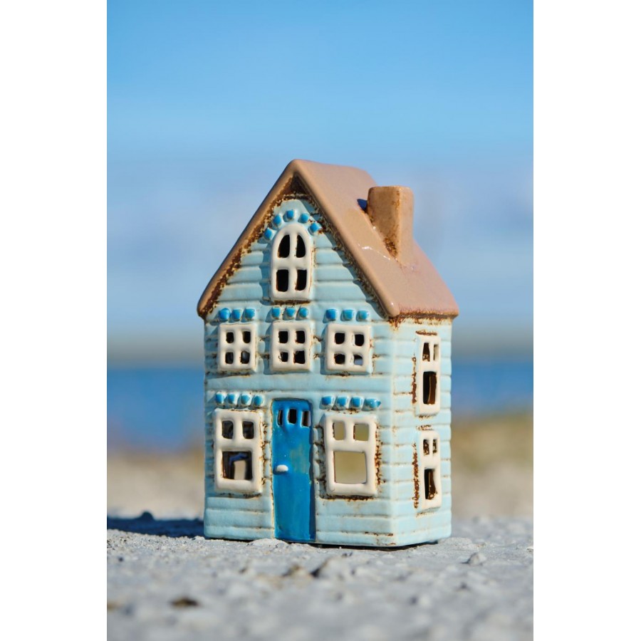 Подсвечник House tealight Visby blue door brown roof