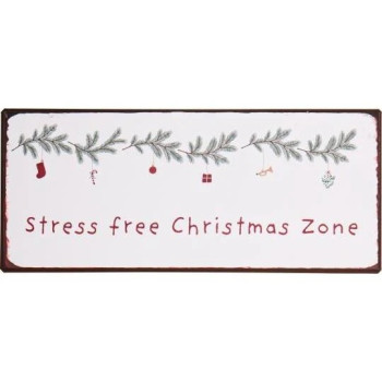 Металлическая табличка Stress free Christmas zone 15х7 см