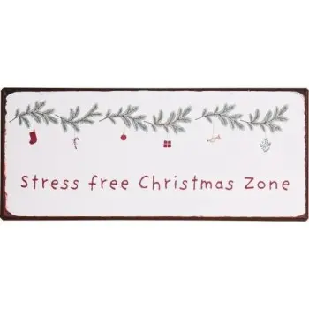 Металлическая табличка Stress free Christmas zone 15х7 см