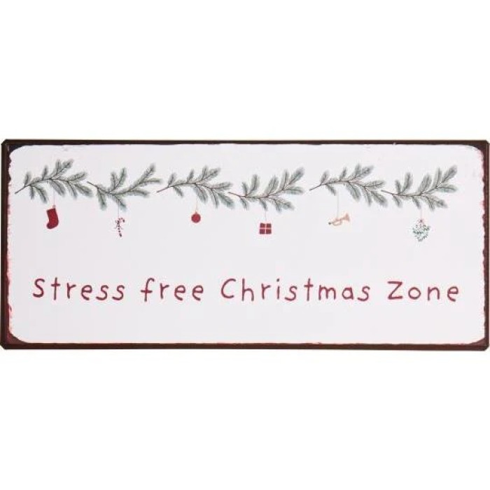 Металлическая табличка Stress free Christmas zone 15х7 см