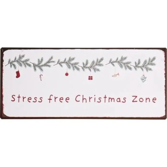 Металлическая табличка Stress free Christmas zone 15х7 см