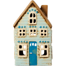 Подсвечник House tealight Visby blue door brown roof