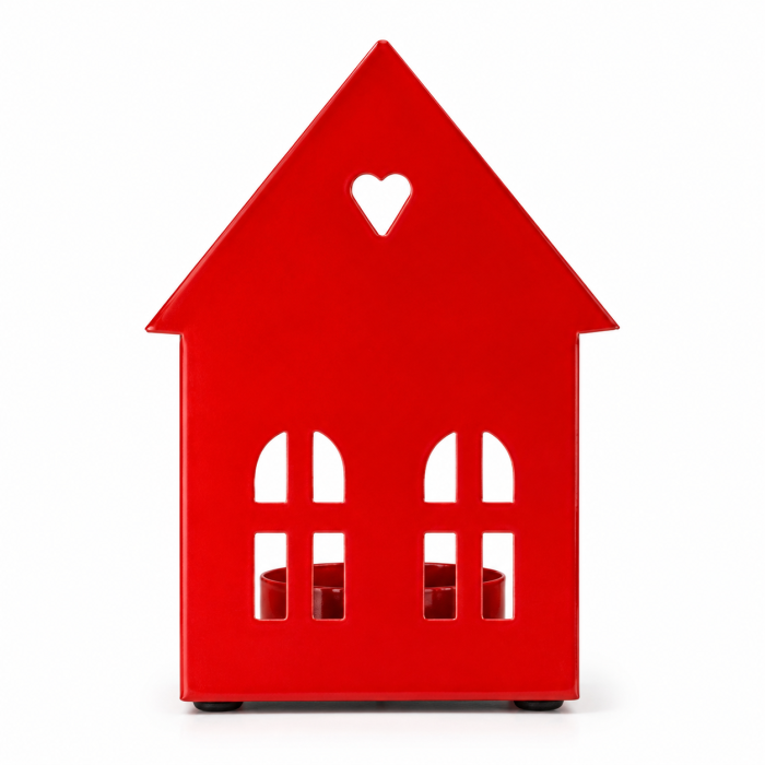 Подсвечник tealight house facade red oval windows.