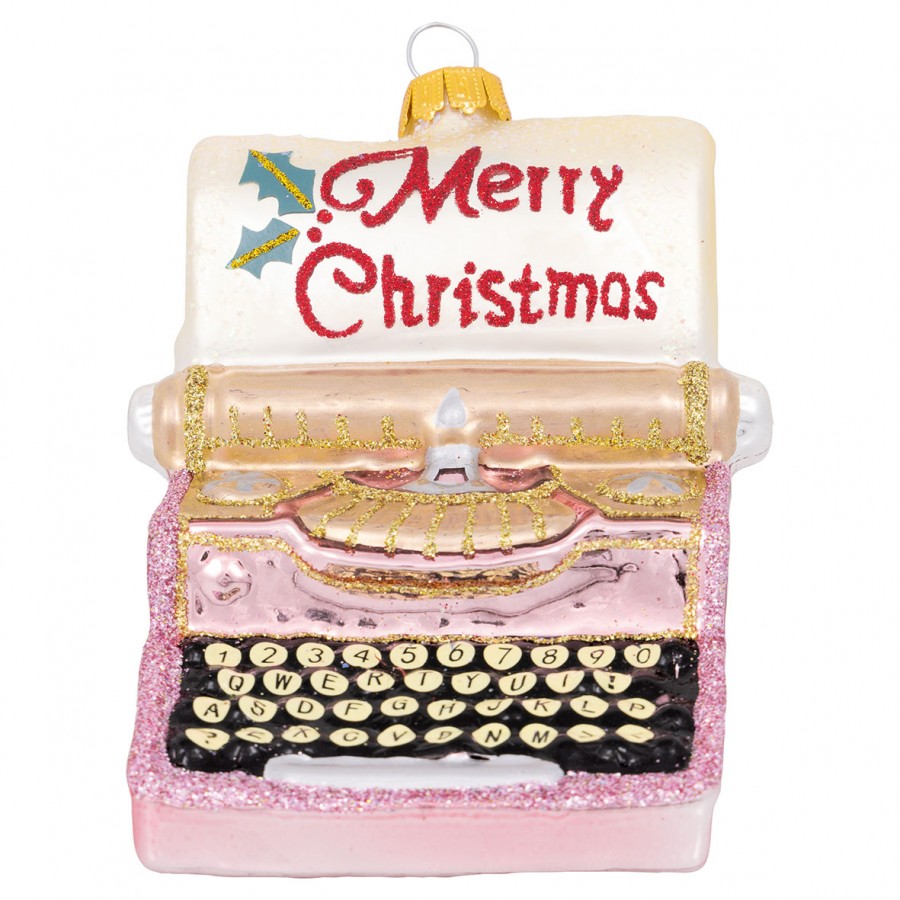 Елочная игрушка Typewriter Merry Xmas pale pink
